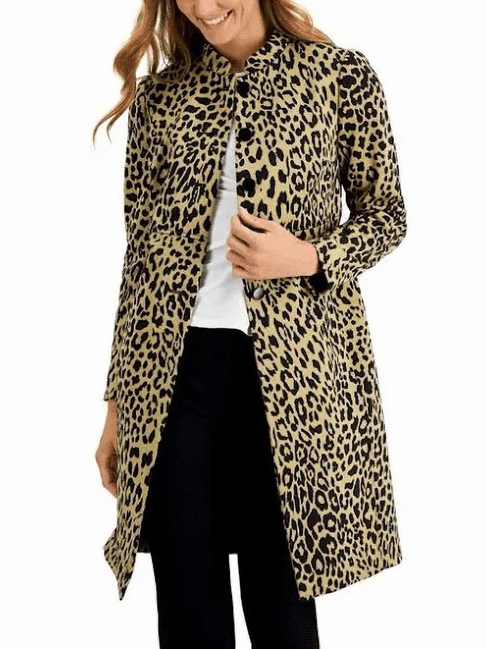 Kasper Beige and Black Women's Leopard Print Stand Collar Topper Jacket Size 8